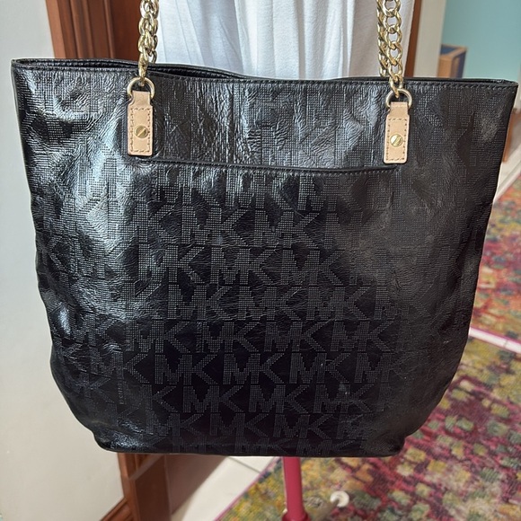 Michael Kors  shoulder bag  signature monogram leather black/Chain detail tan st - Picture 7 of 17